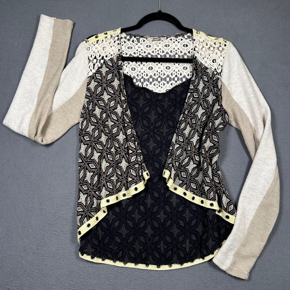 Gimmicks by BKE Top Womens Small Multicolor Mixed Media Crochet Geometric Boho